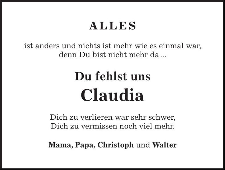 Traueranzeige Claudia Pietsch
