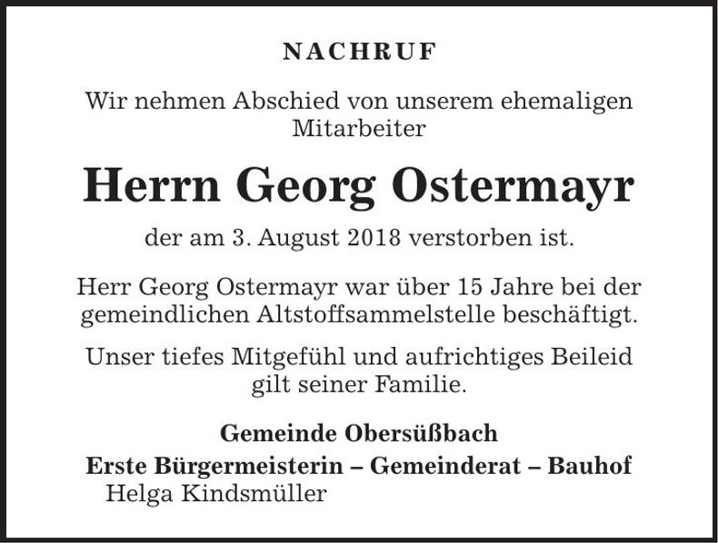 Traueranzeige Georg Ostermayr