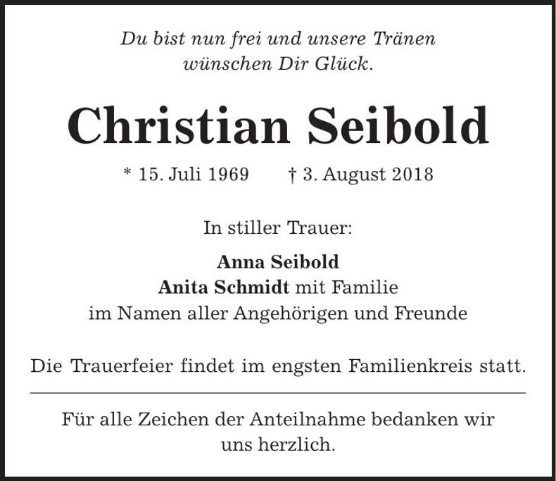 Traueranzeige Christian Seibold