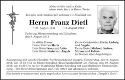 Traueranzeige Franz Dietl