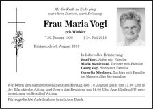 Traueranzeige Maria Vogl