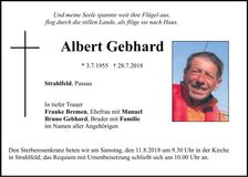 Traueranzeige Albert Gebhard