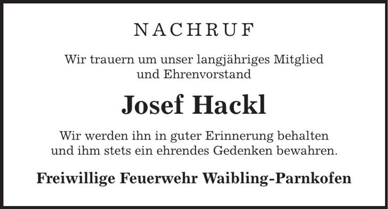 Traueranzeige Josef Hackl