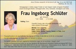 Traueranzeige Ingeborg Schlüter