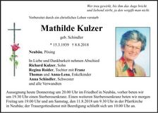 Traueranzeige Mathilde Kulzer