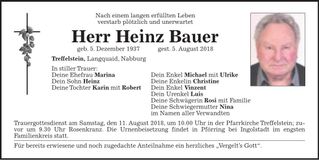 Traueranzeige Heinz Bauer