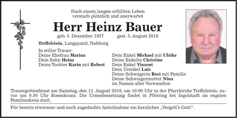 Traueranzeige Heinz Bauer