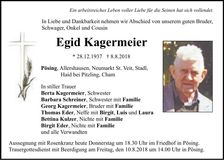 Traueranzeige Egid Kagermeier