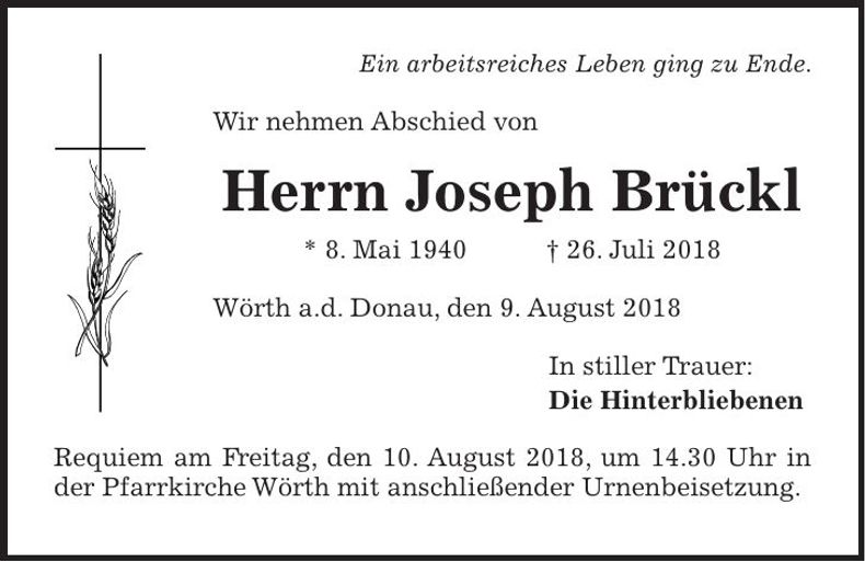 Traueranzeige Joseph Brückl