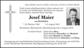 Traueranzeige Josef Maier