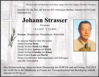 Traueranzeige Johann Strasser