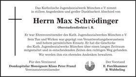 Traueranzeige Max Schrödinger