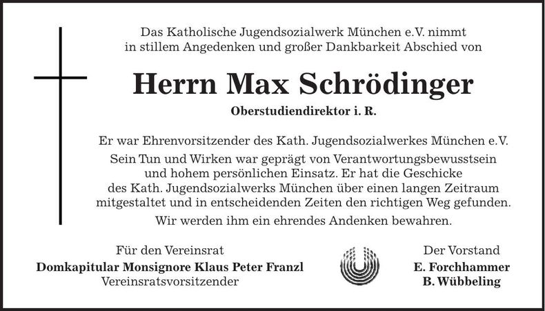 Traueranzeige Max Schrödinger