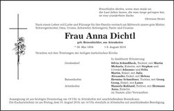 Traueranzeige Anna Dichtl