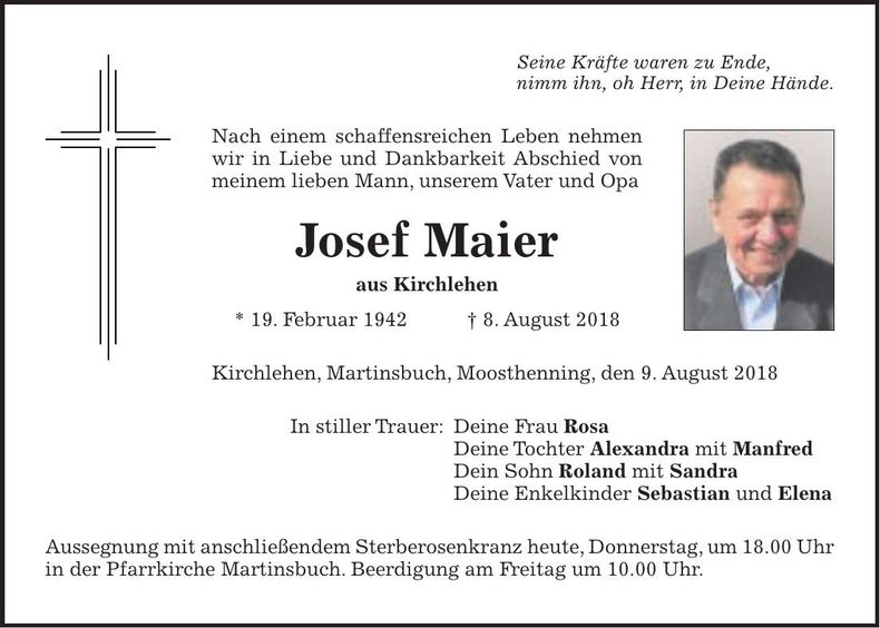 Traueranzeige Josef Maier