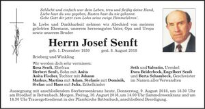 Traueranzeige Josef Senft