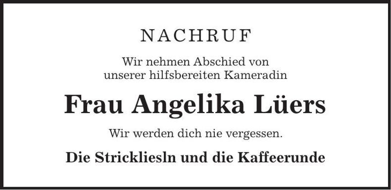 Traueranzeige Angelika Lüers