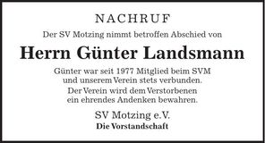 Traueranzeige Günter Landsmann