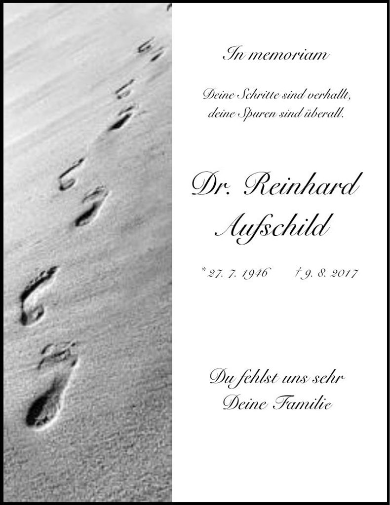 Traueranzeige Reinhard Aufschild