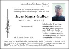Traueranzeige Franz Galler