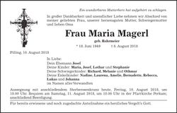 Traueranzeige Maria Magerl