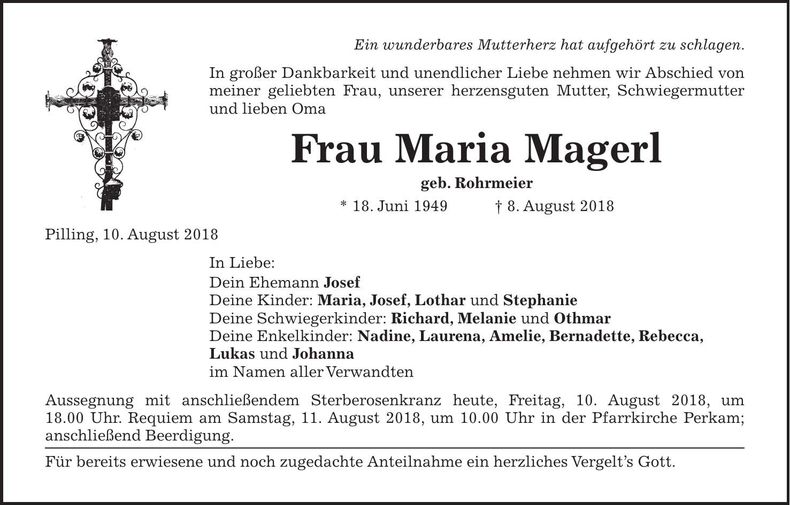 Traueranzeige Maria Magerl