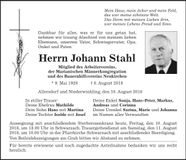 Traueranzeige Johann Stahl
