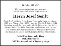 Traueranzeige Josef Senft