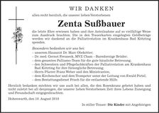 Traueranzeige Zenta Sußbauer