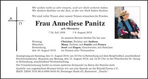Traueranzeige Anneliese Panitz
