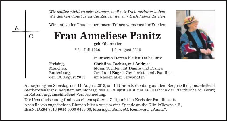 Traueranzeige Anneliese Panitz