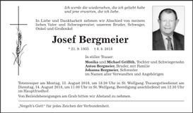 Traueranzeige Josef Bergmeier