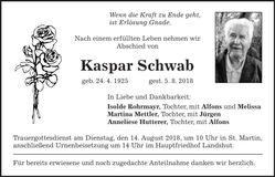 Traueranzeige Kaspar Schwab