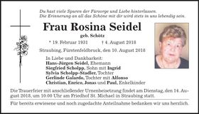 Traueranzeige Rosina Seidel