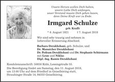 Traueranzeige Irmgard Schulze