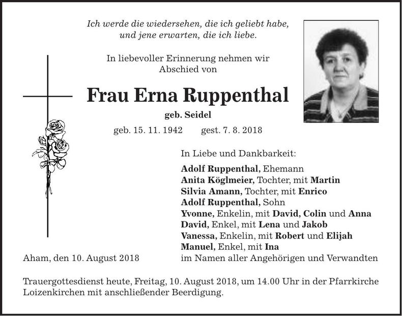 Traueranzeige Erna Ruppenthal