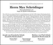 Traueranzeige Max Schrödinger