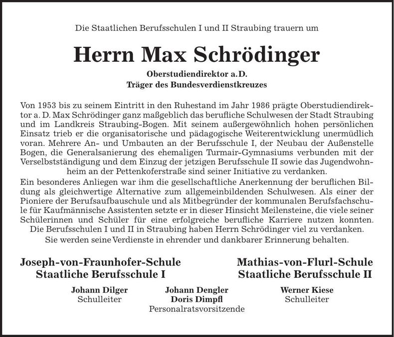 Traueranzeige Max Schrödinger