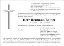 Traueranzeige Hermann Rainer