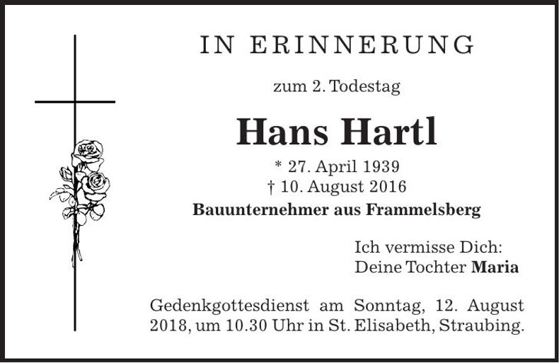 Traueranzeige Hans Hartl