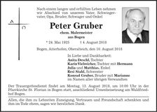 Traueranzeige Peter Gruber