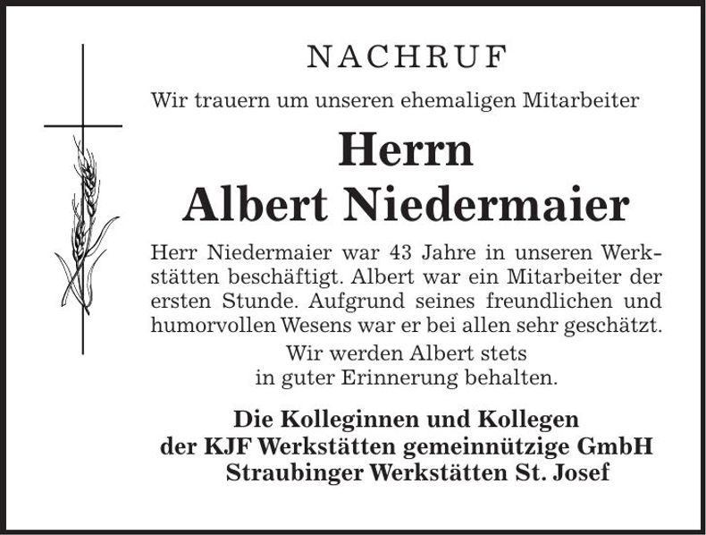 Traueranzeige Albert Niedermaier
