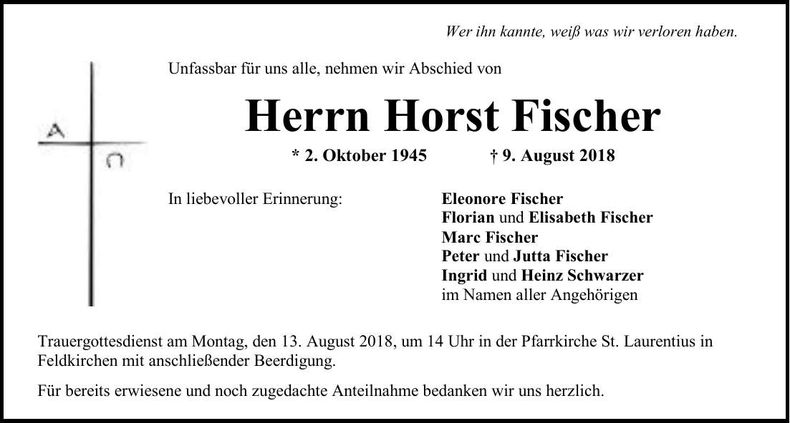 Traueranzeige Horst Fischer
