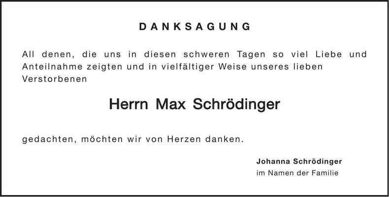 Traueranzeige Max Schrödinger