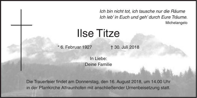 Traueranzeige Ilse Titze