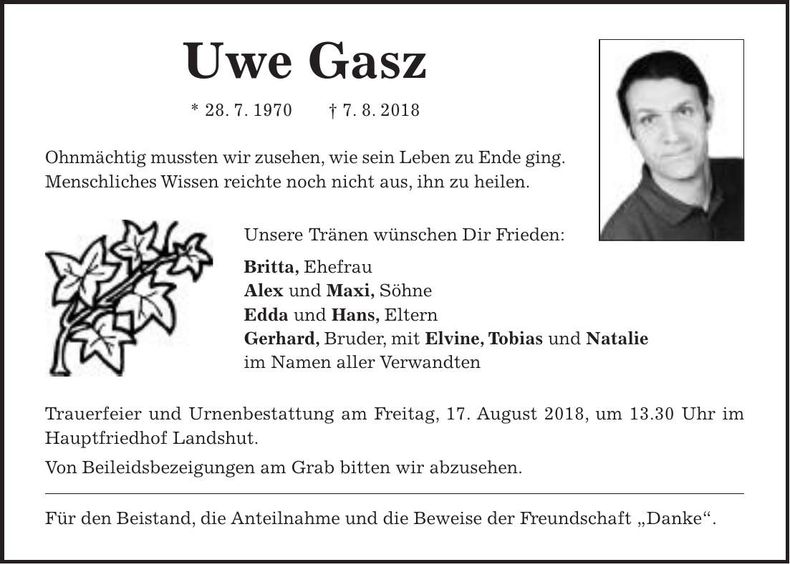 Traueranzeige Uwe Gasz