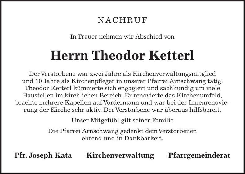 Traueranzeige Theodor Ketterl