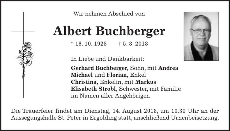 Traueranzeige Albert Buchberger