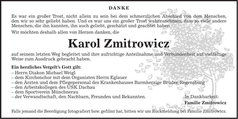 Traueranzeige karol Zmitrowicz
