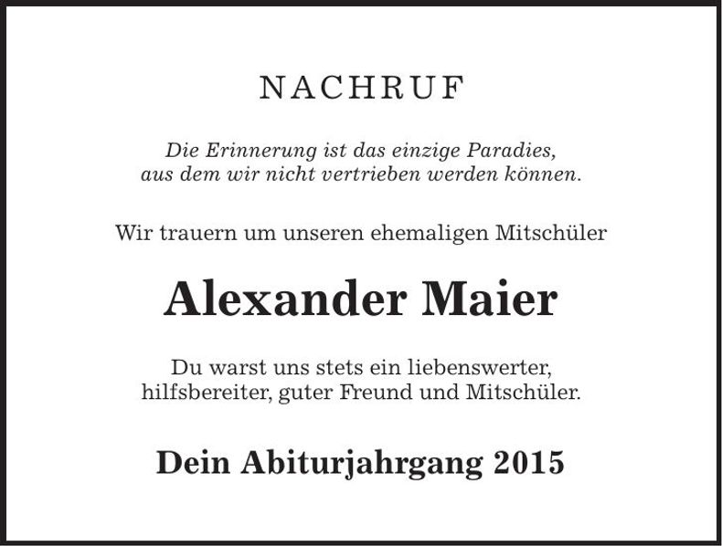 Traueranzeige Alexander Maier